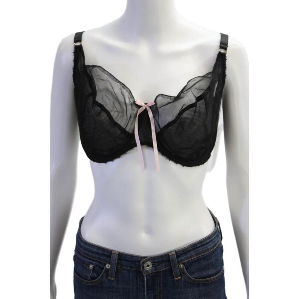 Miss Mandalay Womens Mesh Sheer Bow Accent Balconette Bra Black Size 38FF